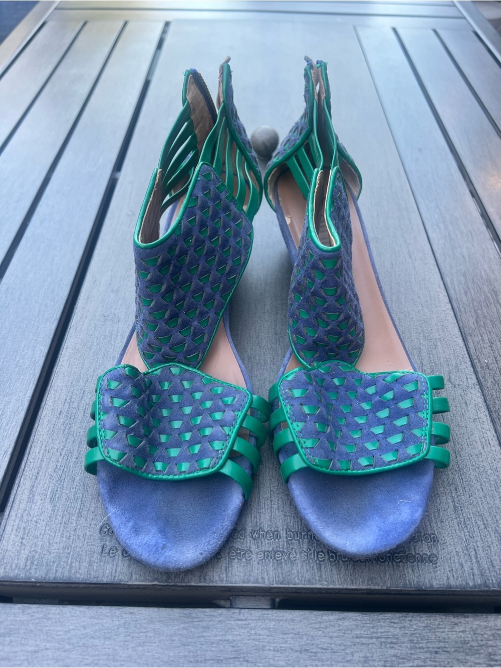 Anthropologie Two-Tone Green and Blue Open-Toe Sandals